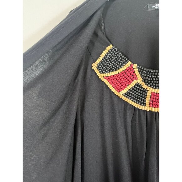 Sharagano Top Women L Black Beaded Western Boho Aztec Retro Vtg 80s Tribal Knit - Picture 8 of 12